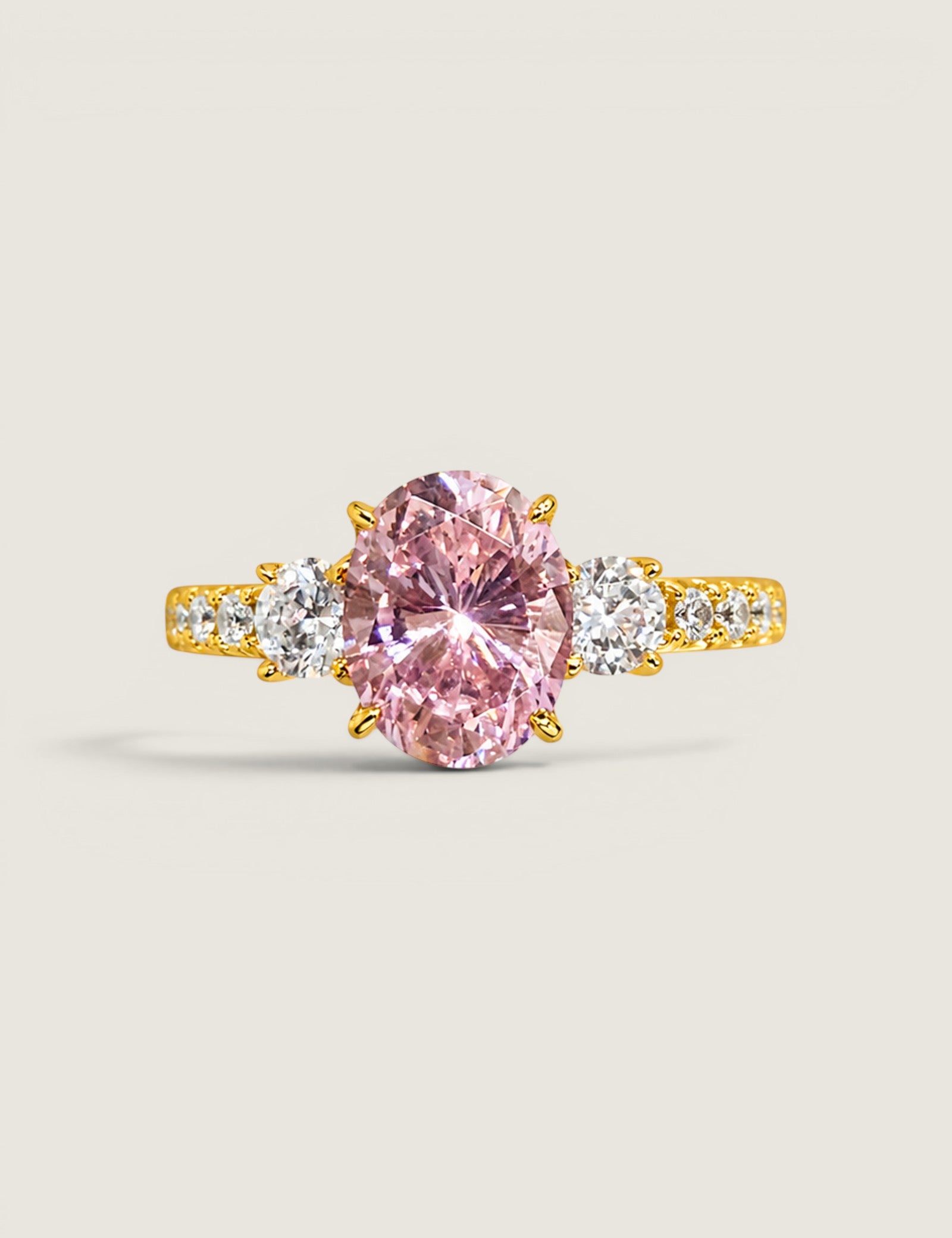 3 STONE OVAL W/ MIRCO-PAVE SHANK F698-PINK-CZ-14K