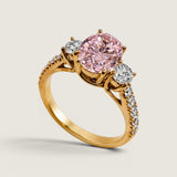3 STONE OVAL W/ MIRCO-PAVE SHANK F698-PINK-CZ-14K