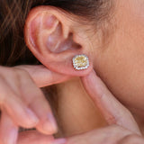 Square-Cut Canary Studs with Pave Halo