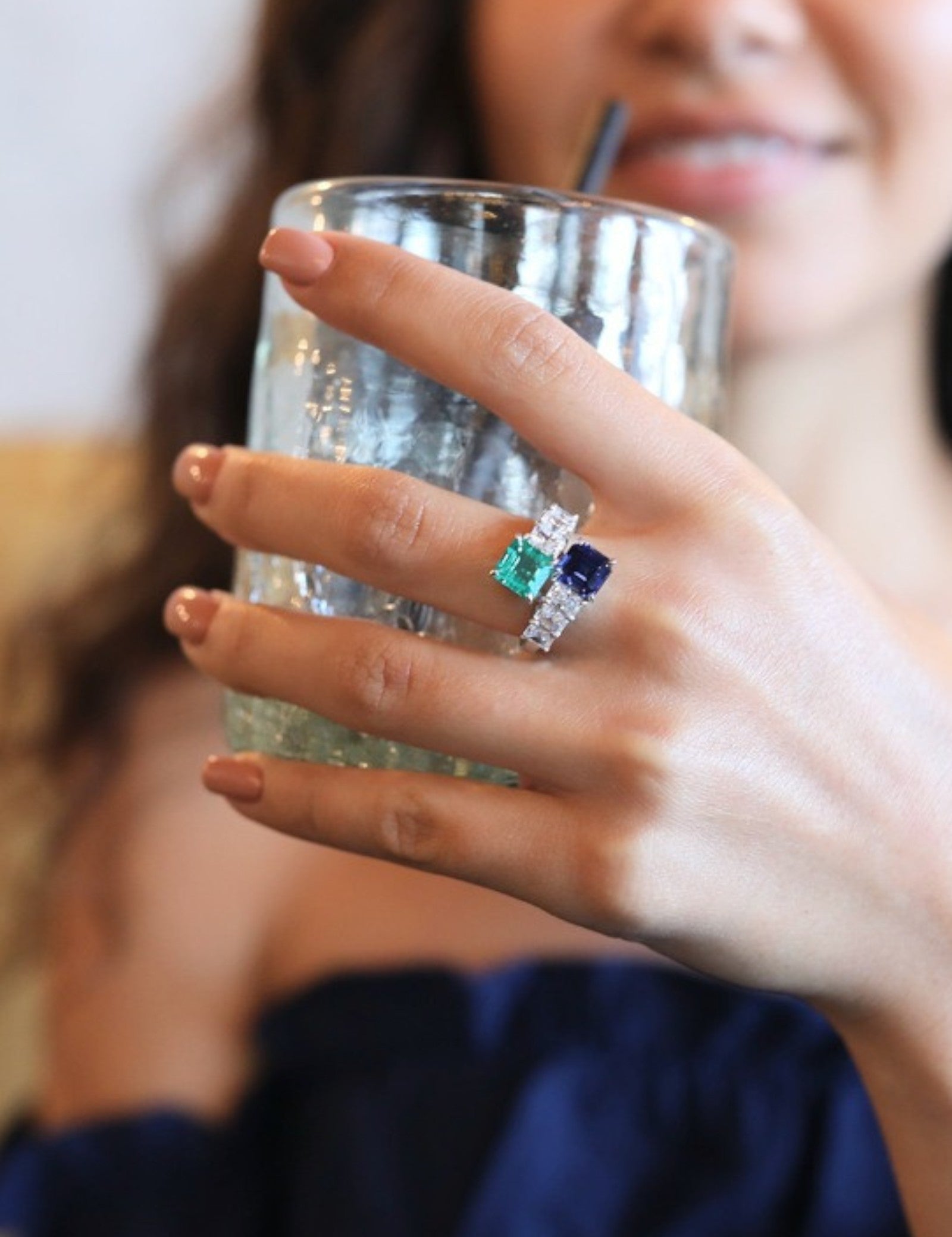 Emerald & Sapphire Bypass Ring