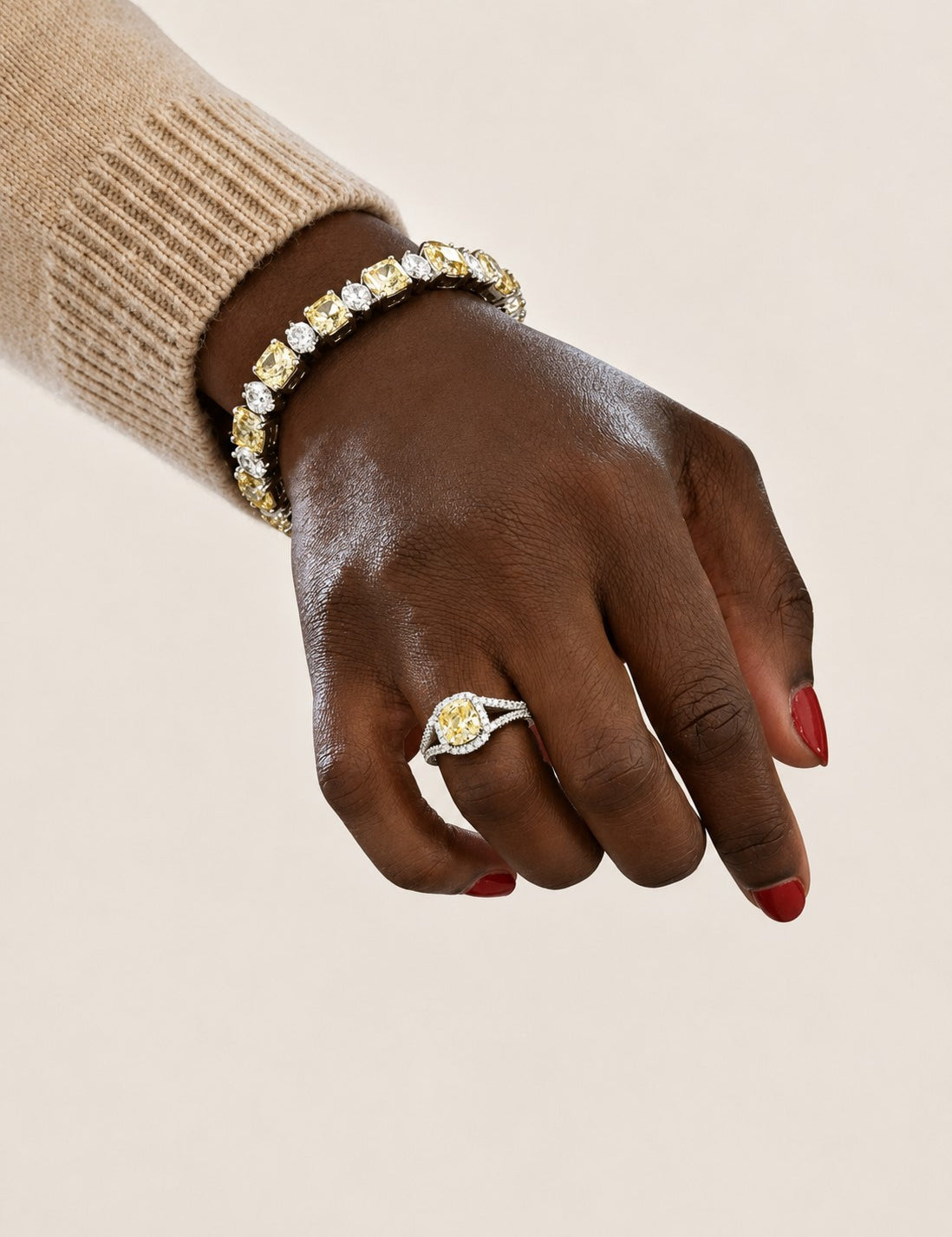 Cushion Cut Canary With Pave & Split Shank Ring