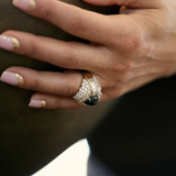 Oval Cabochon Emerald Dome Ring | Modern Diamond