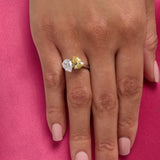 Toi et Moi Canary and Clear Pear Cut Ring in Gold (4 TCW)