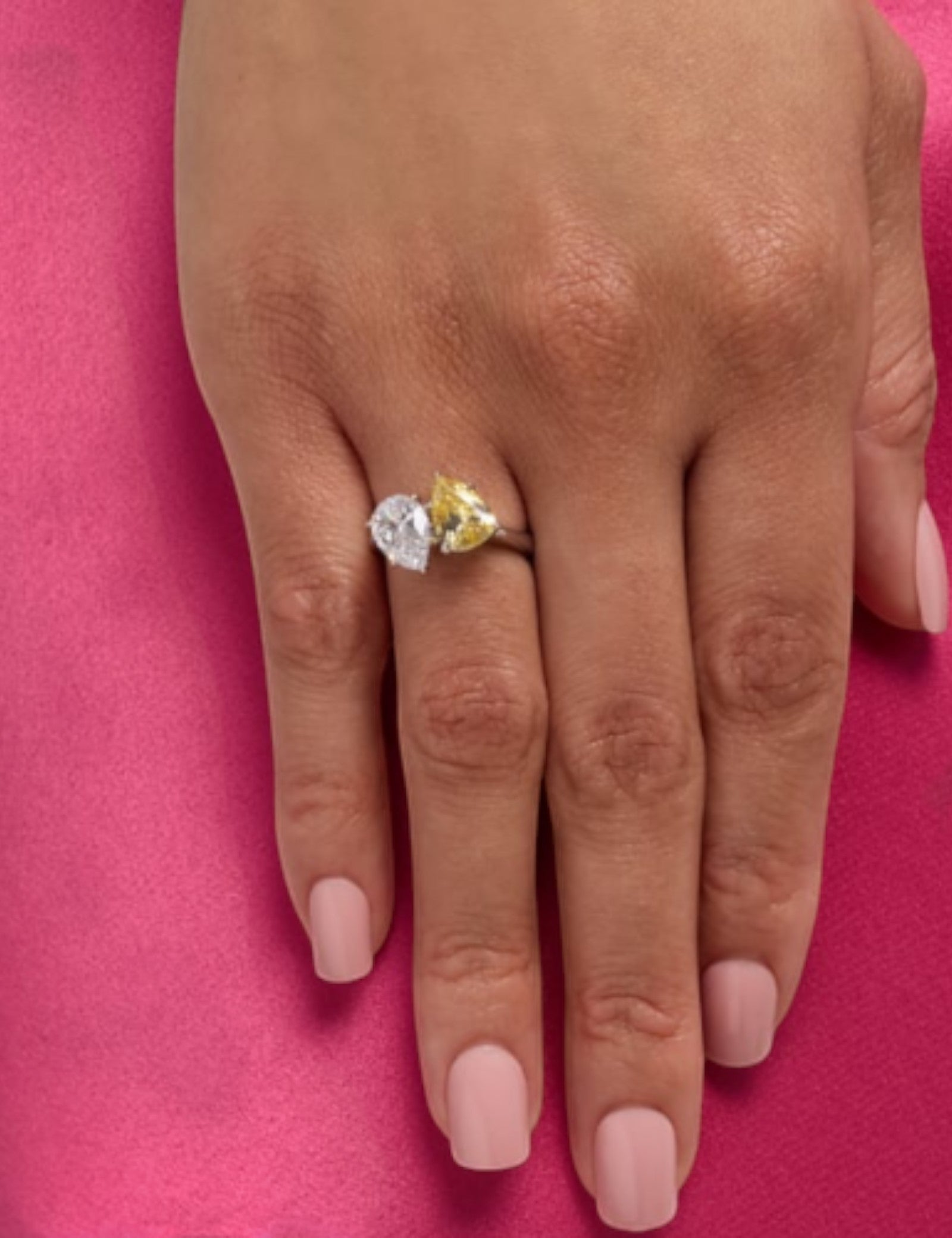 Toi et Moi Canary and Clear Pear Cut Ring in Gold (4 TCW)