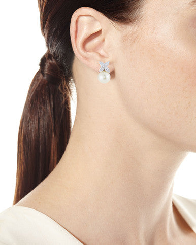 Marquise X Cluster with Pearl Drop Earrings (2 TCW)