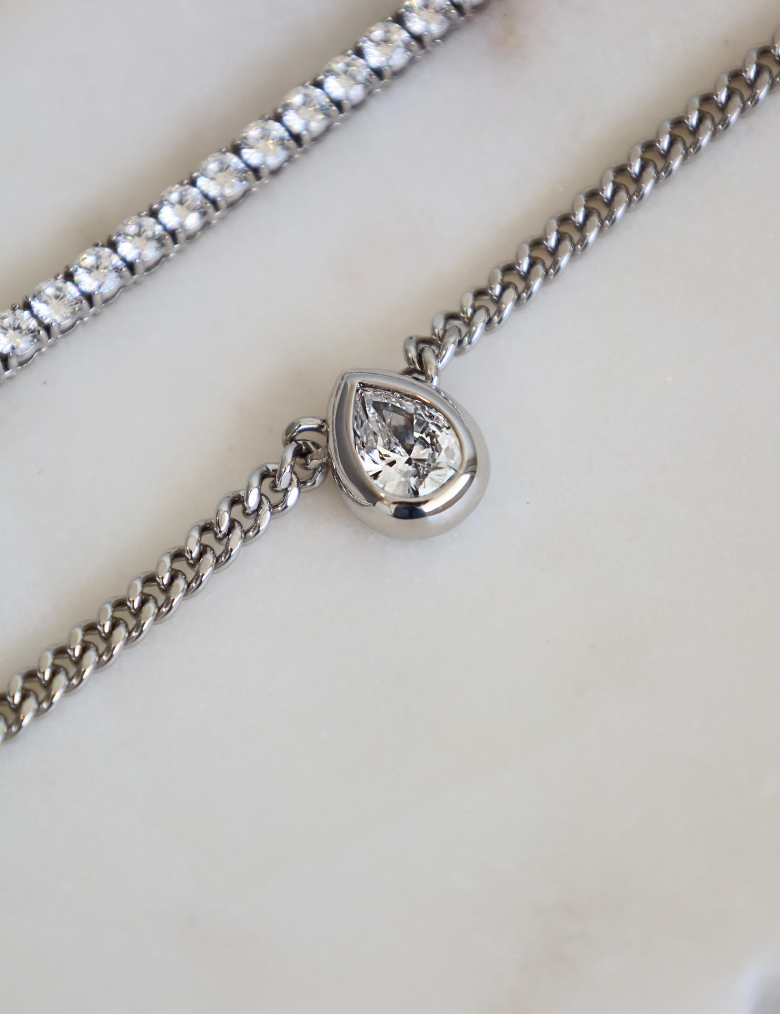 The Monaco Pear Bezel Drop Necklace