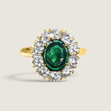 2.5ct oval ctr. surr. by 10 rds.  T13092-EM-CZ-14K
