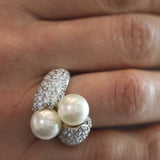 10mm Pearls in the Center with Pave set of 72 Round Cut stones of 5ct. F68-PL-CZ-14K