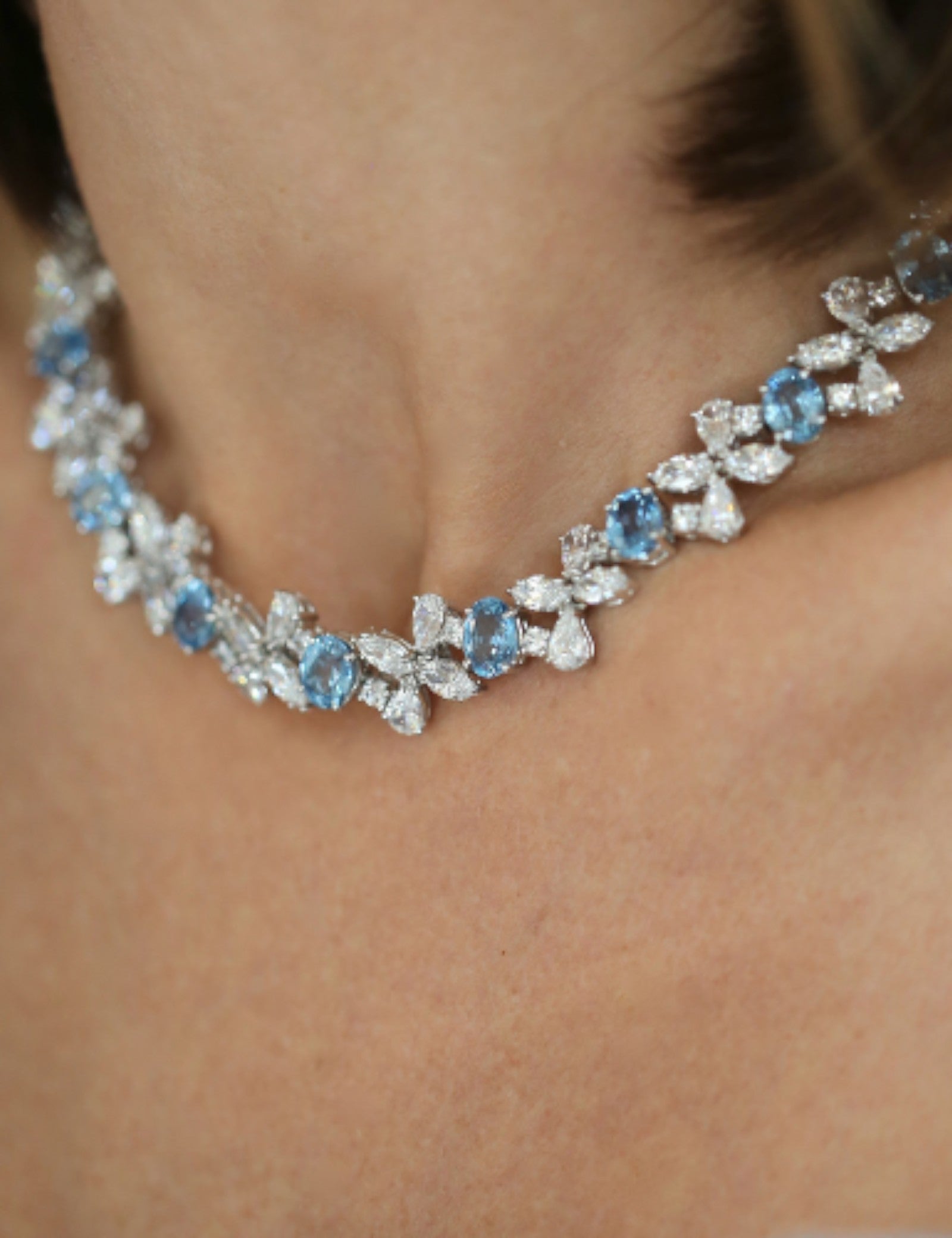 Aqua Oval and Marquise Necklace