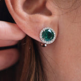 Round Emerald Halo Stud Earrings (6 TCW)