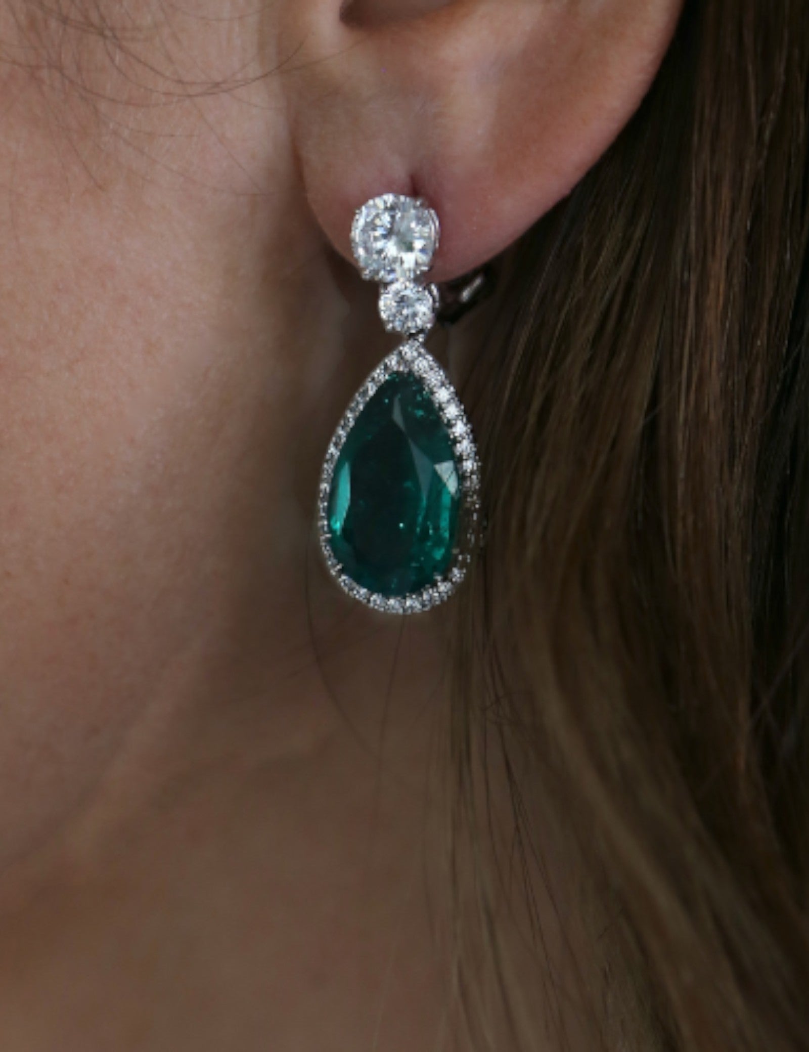PAVE SET PEARSHAPE DROP EARRING - EF1166/EM/CZ