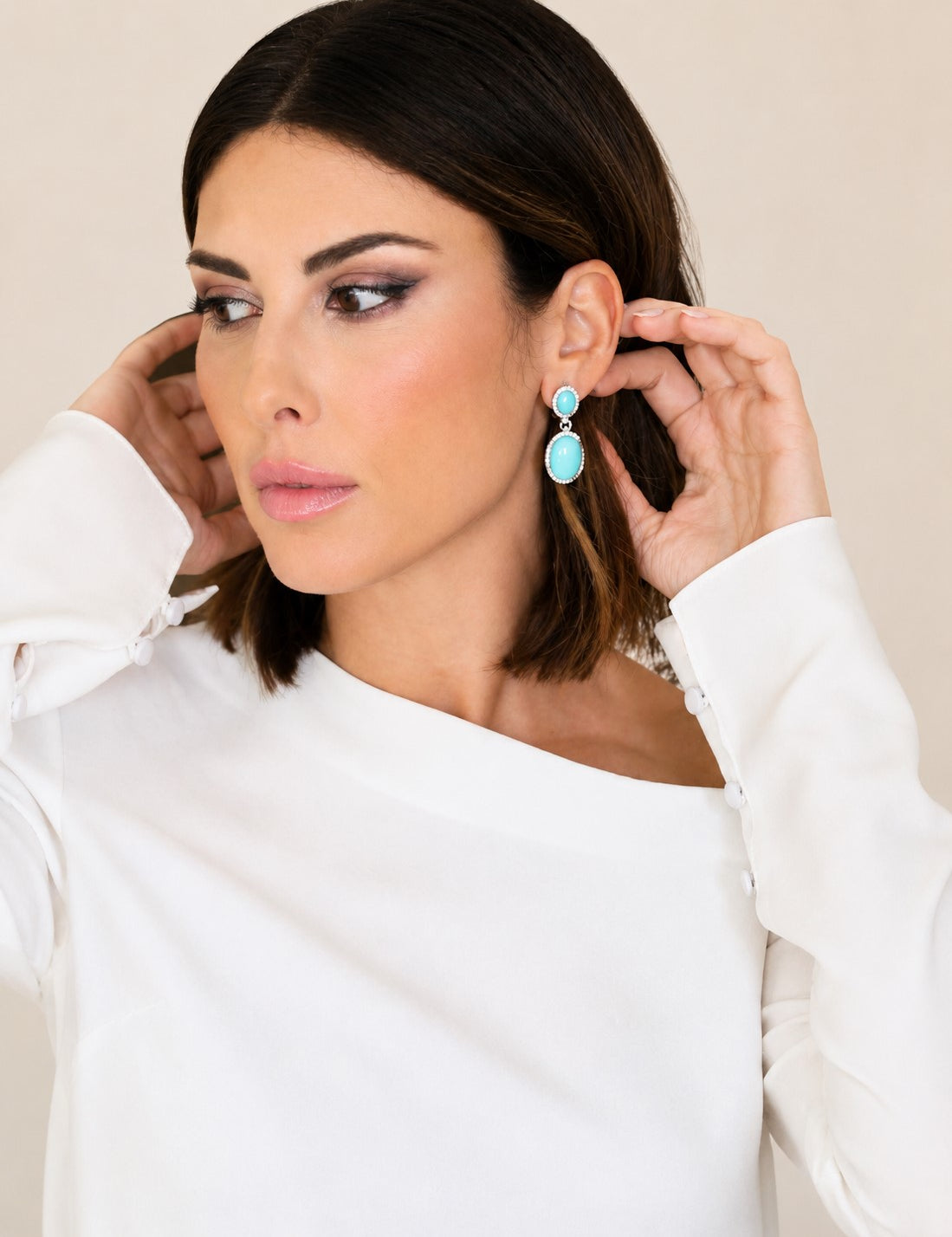 CABACHON PAVE SET DROP EARRING - EF1313/TURQ/CZ