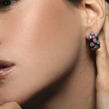 Three Row Baguette and Round Earrings