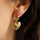 Puffed Double Heart Drop Earring