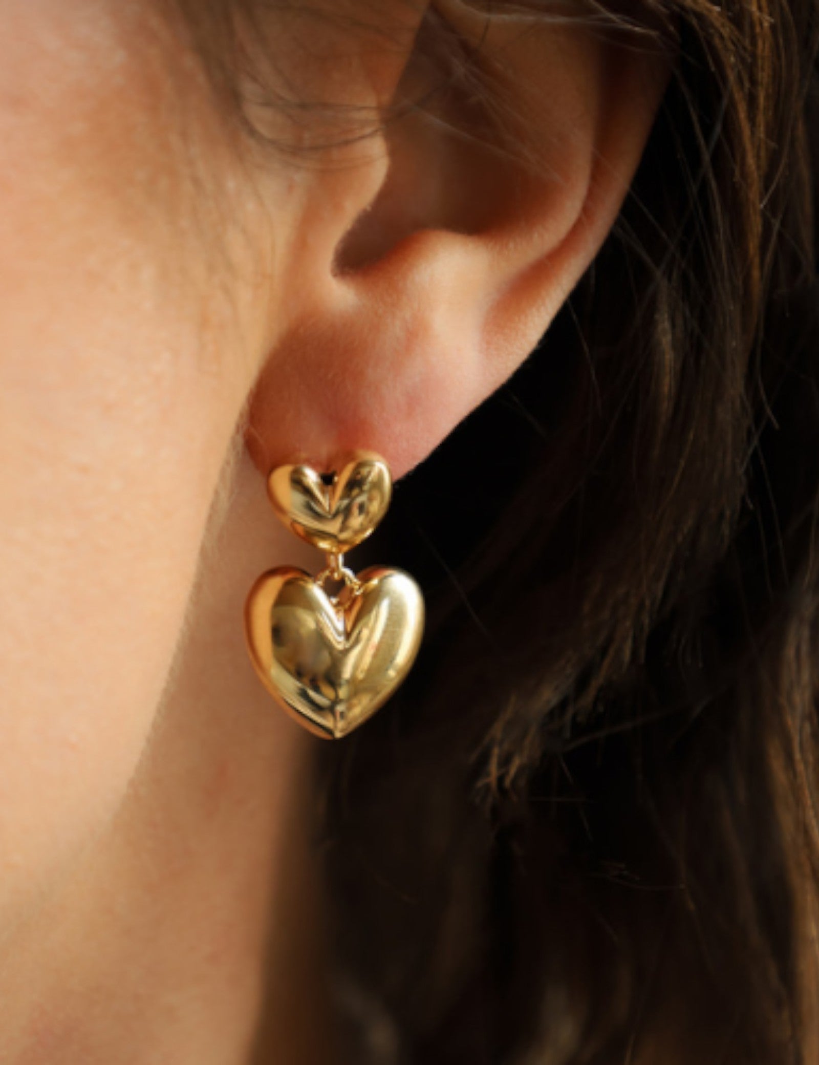 Puffed Double Heart Drop Earring
