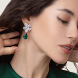 Large Flower Cluster with Emerald Pear Drop Earrings (38 TCW)