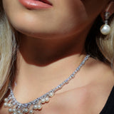 Pearl Drop Earrings with Pear and Round Stone Detail (14mm)