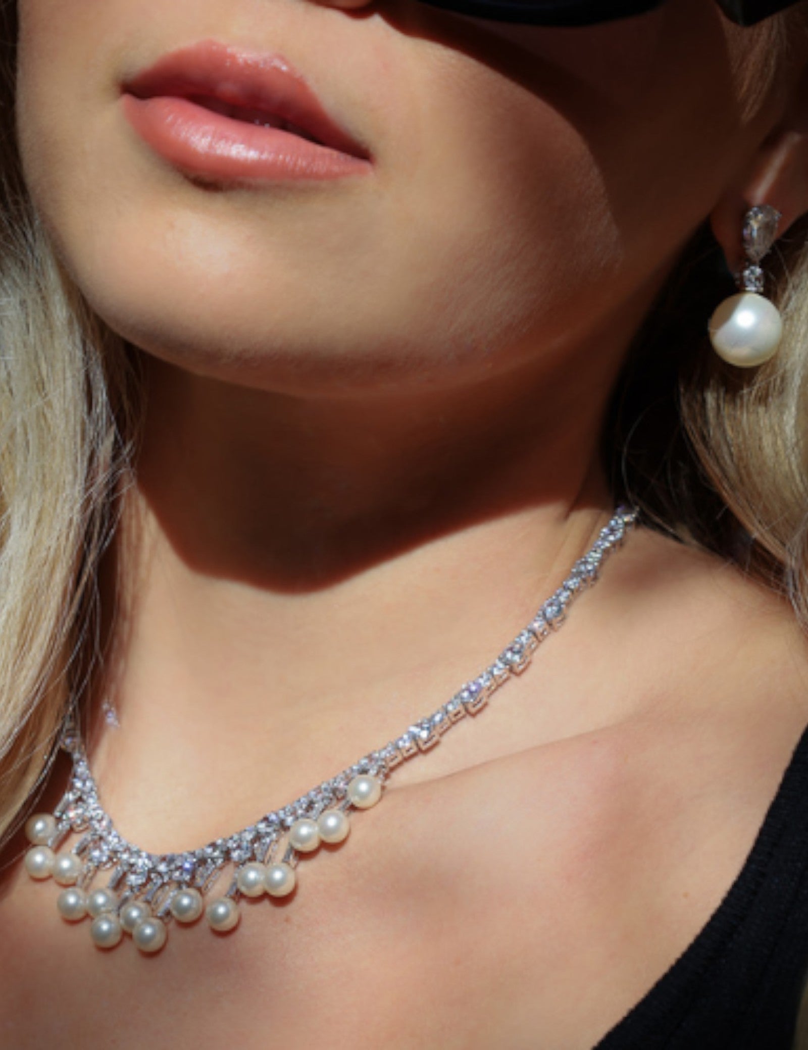 Pearl Drop Earrings with Pear and Round Stone Detail (14mm)