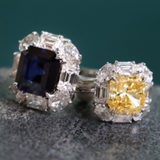 Canary Cushion Cut Center with Oval and Baguette Halo Ring  (5.6 TCW)