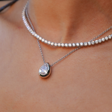 Bezel Set Pear Shape Pendant Necklace (3 TCW)