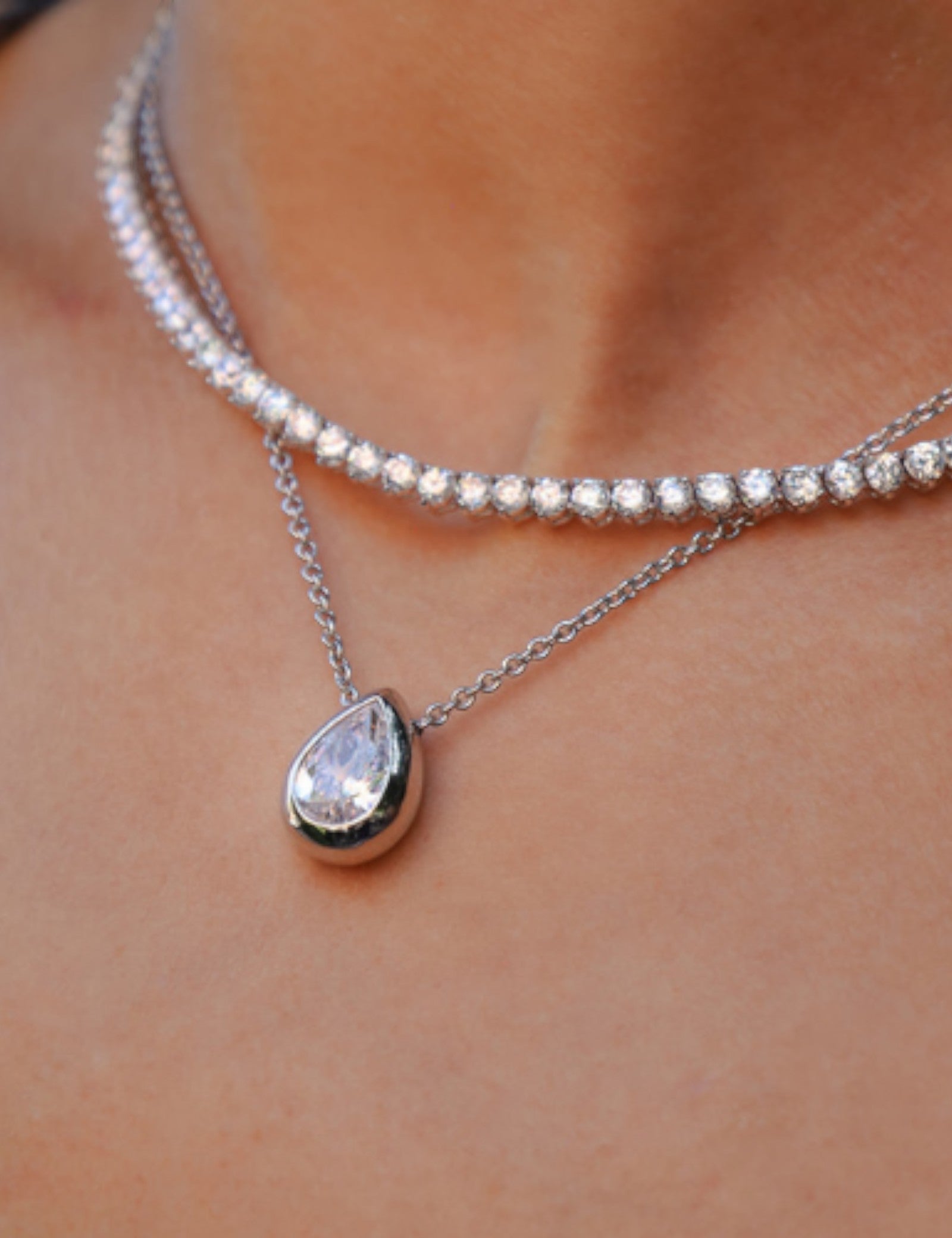 Bezel Set Pear Shape Pendant Necklace (3 TCW)