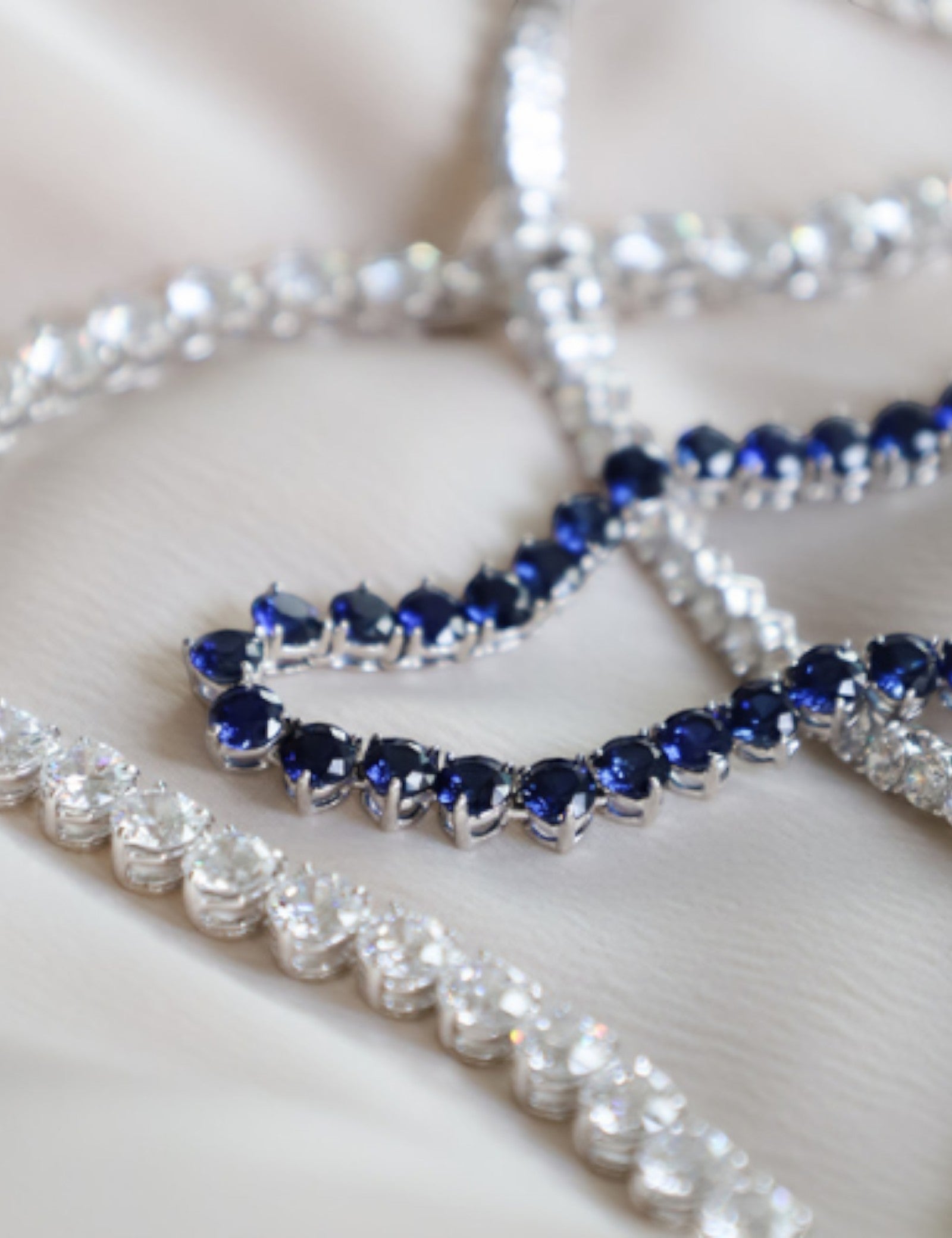 Lab Grown Sapphire & CZ Round Tennis Necklace (4mm)
