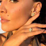 Square-Cut Canary Studs with Pave Halo