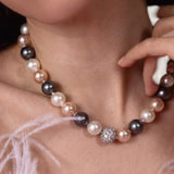 Multi-Colored Pearls  with Dazzling Clasp Necklace