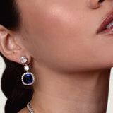 Double Cushion with Sapphire Halo Drop Earring (22 TCW)