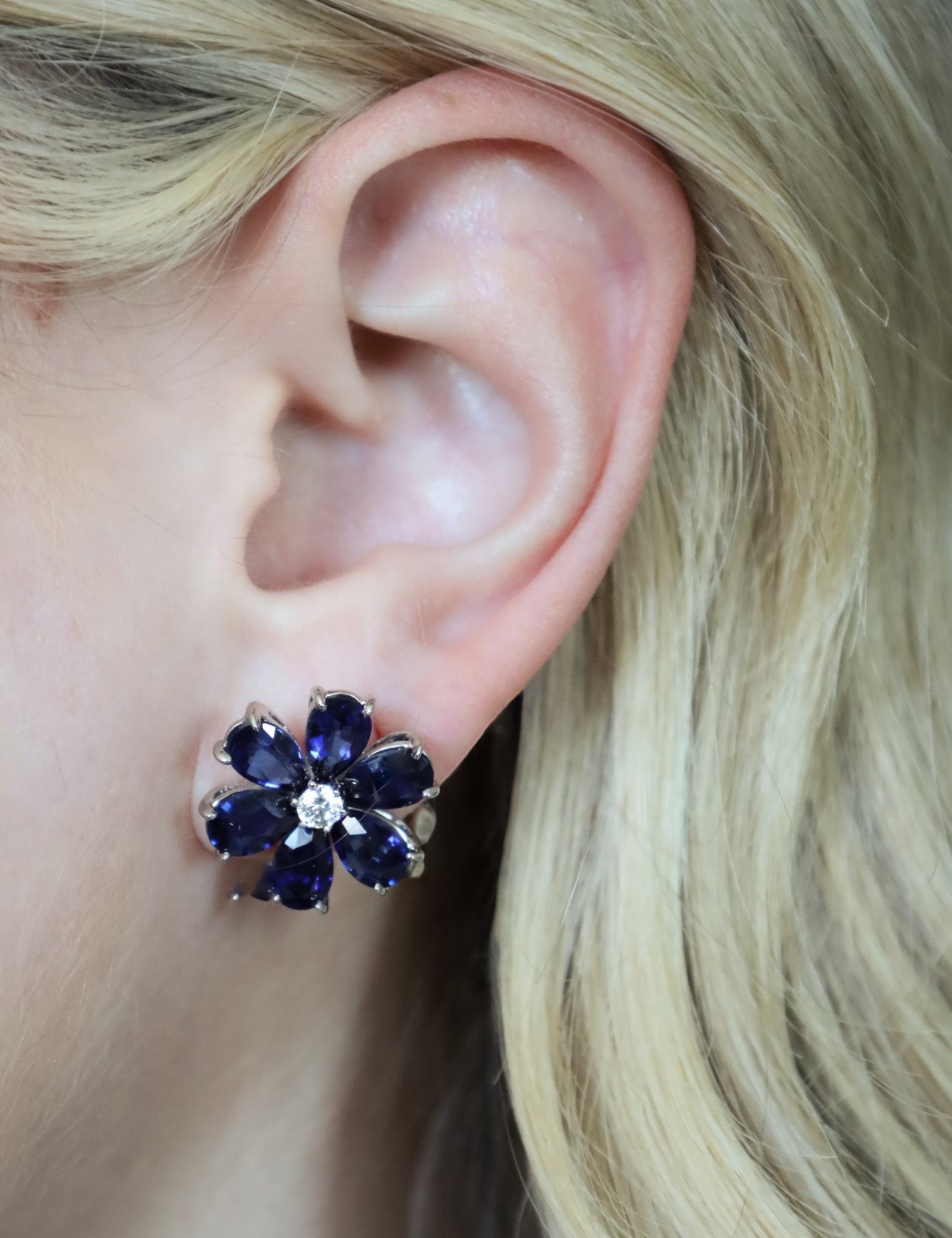 Sapphire Lily Button Earrings