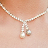 Double Pearl Drop Lariat Necklace with Cubic Zirconia
