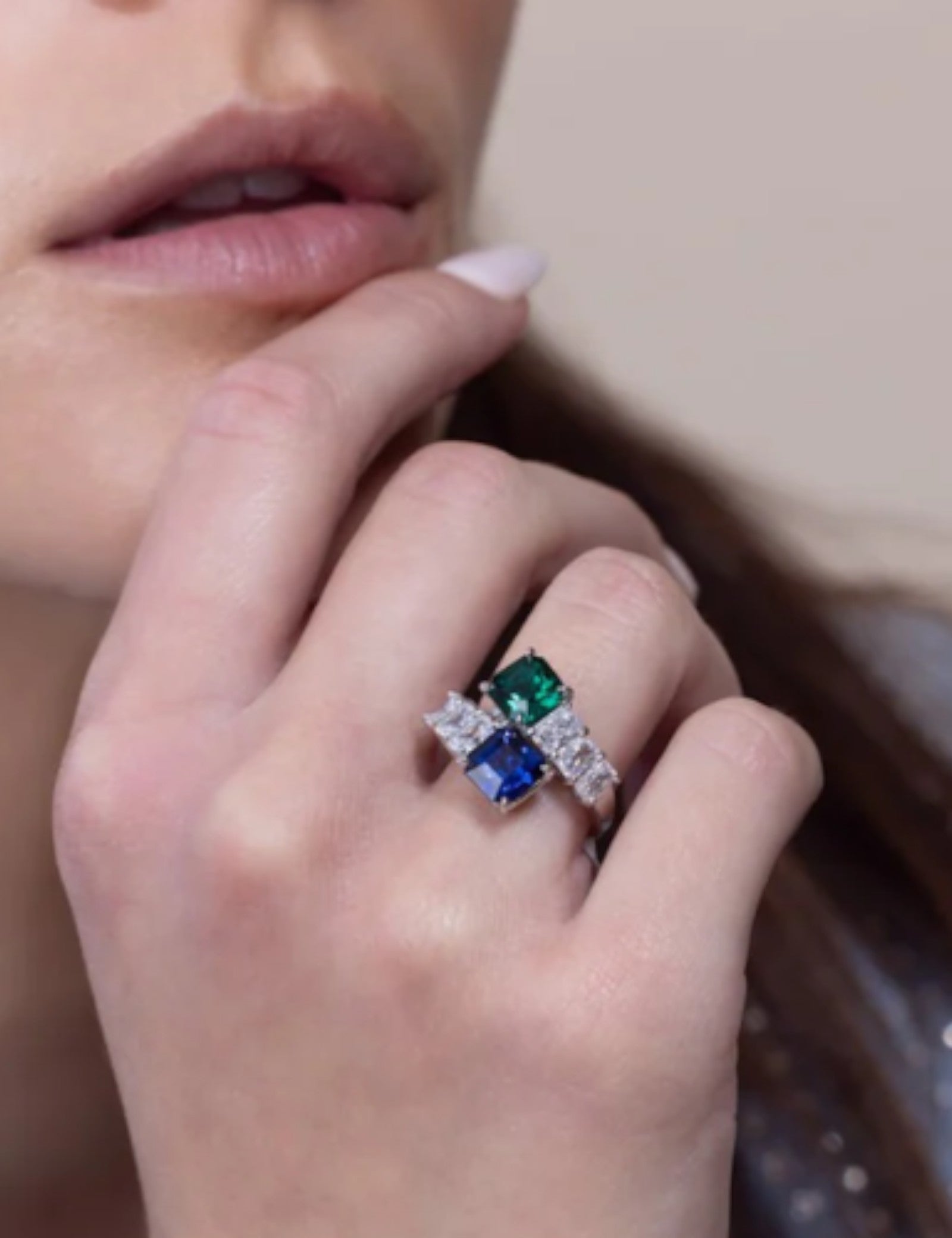 Emerald & Sapphire Bypass Ring