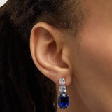 Double Asscher with Sapphire Oval Drop Earrings (12 TCW)