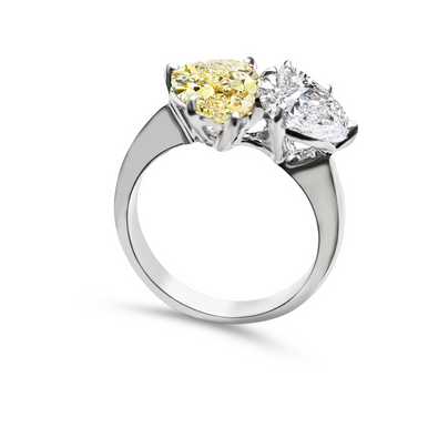 Toi et Moi Canary and Clear Pear Cut Ring in Gold (4 TCW)