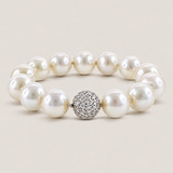 12mm White South Sea Pearl Bracelet with Pavé Ball Clasp