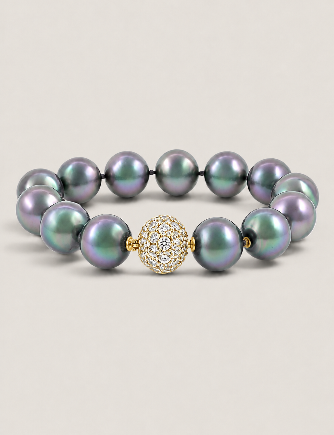 12mm Tahitian Grey Pearl Bracelet with Pavé Ball Clasp