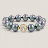 12mm Tahitian Grey Pearl Bracelet with Pavé Ball Clasp