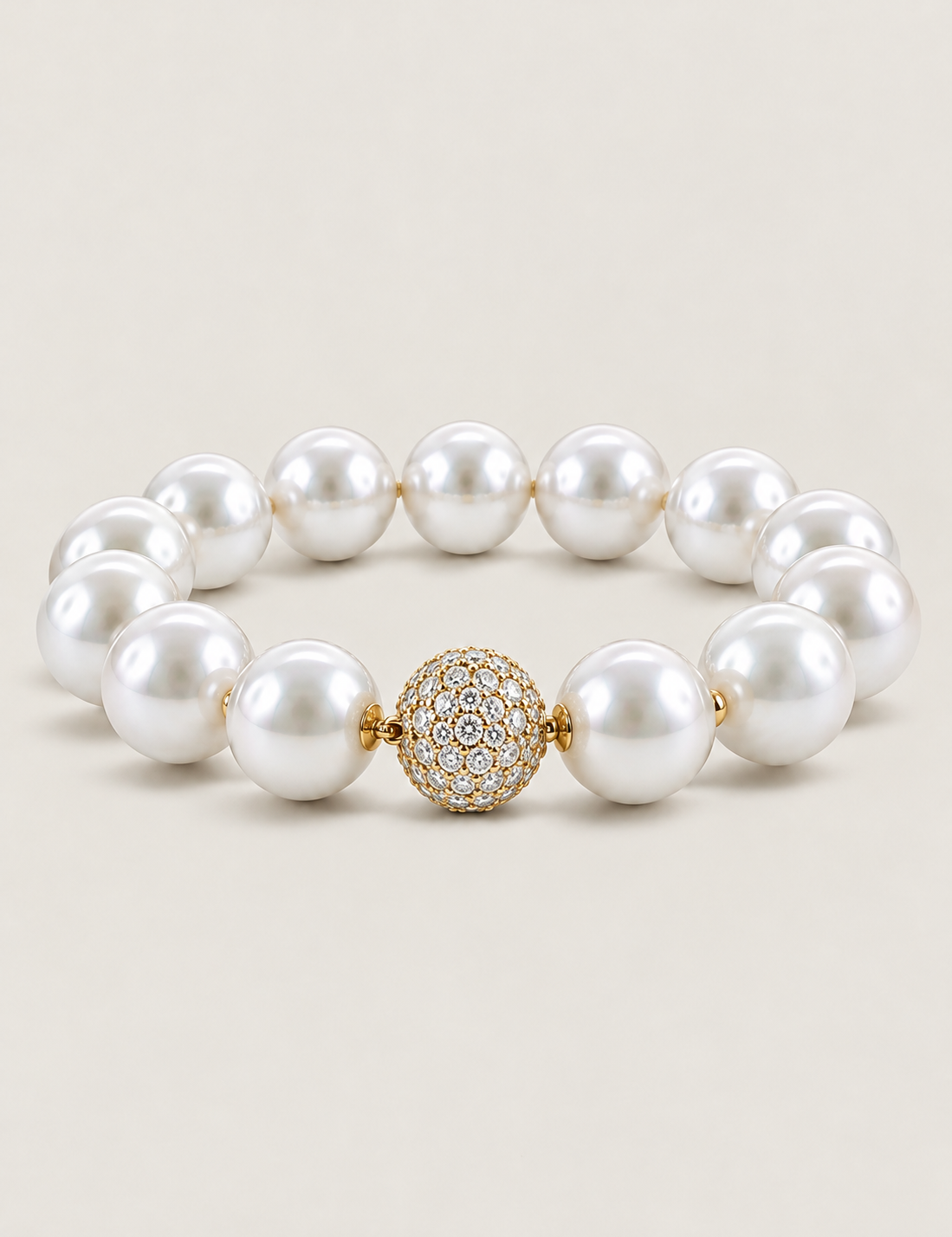 12mm White South Sea Pearl Bracelet with Pavé Ball Clasp