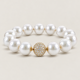 12mm White South Sea Pearl Bracelet with Pavé Ball Clasp