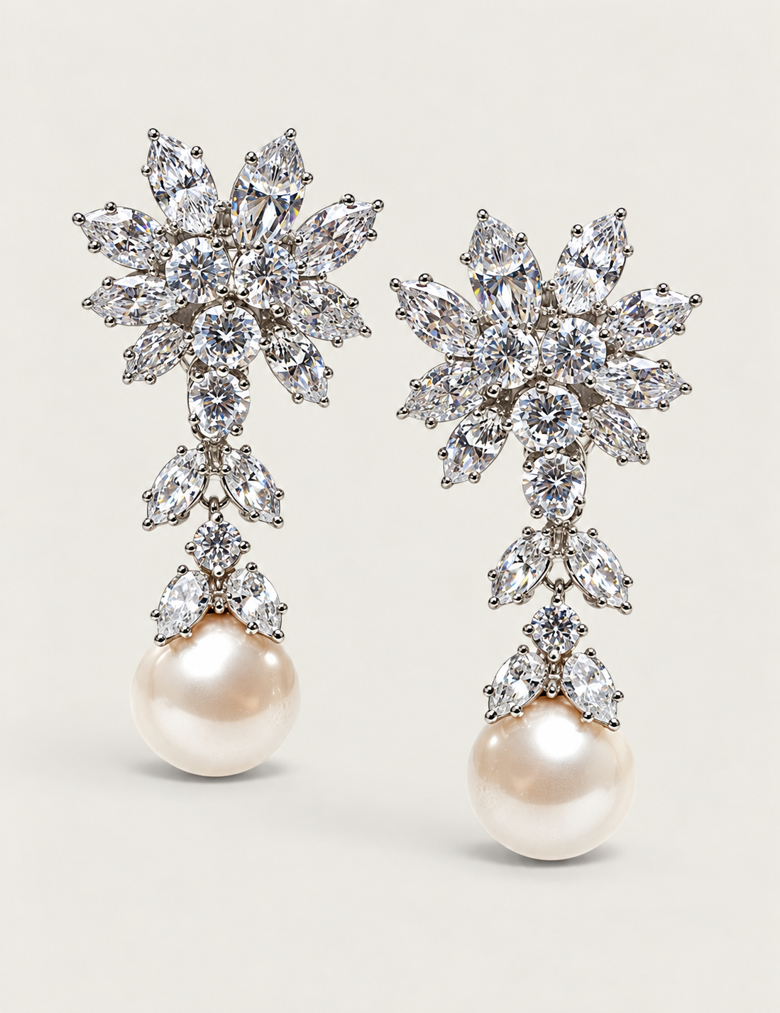 Pearl Drop With Cluster-Top Earrings (12.5 TCW)