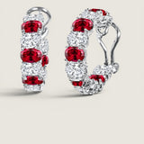 Ruby and Clear Oval Hoop Earrings (11 TCW)