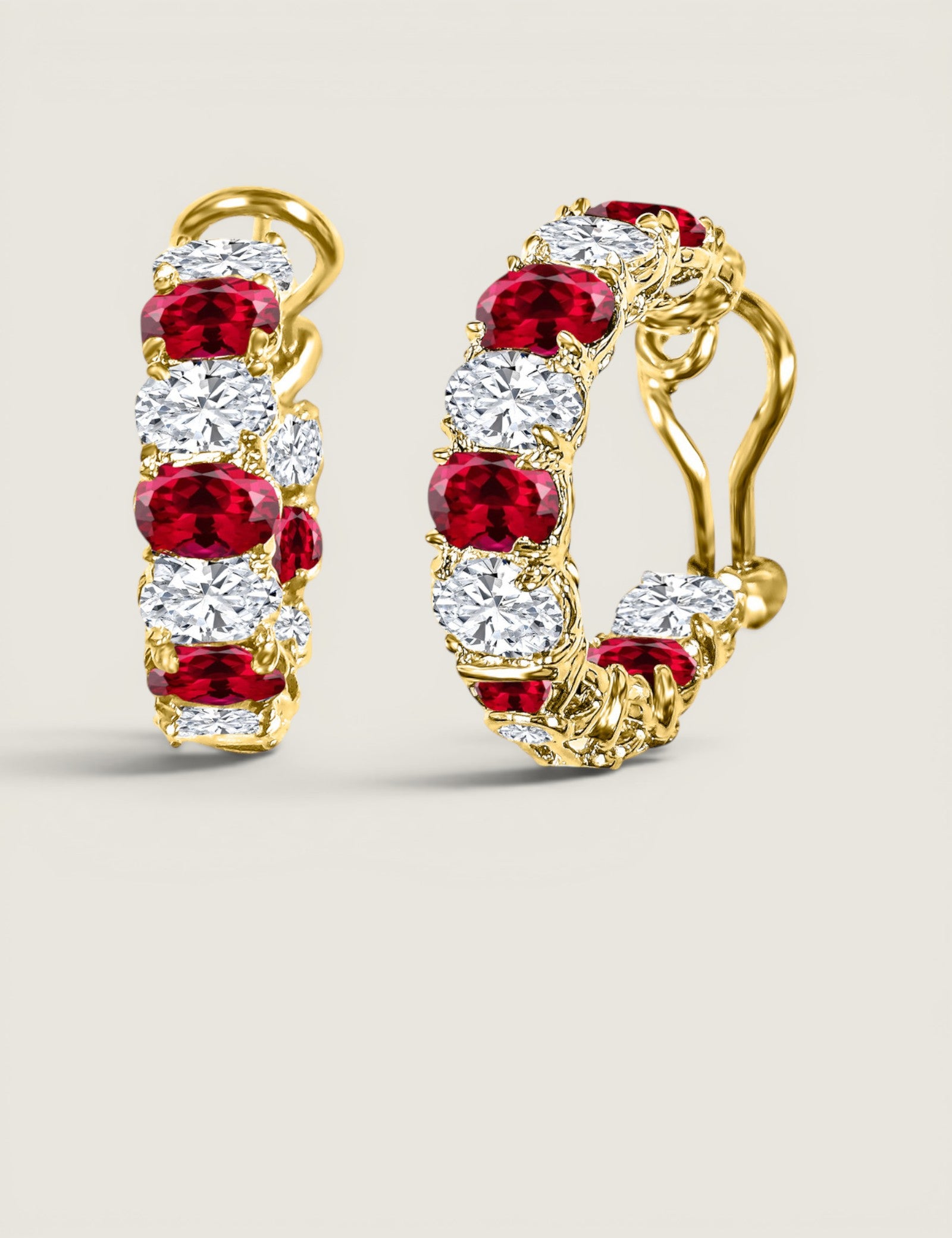 Ruby and Clear Oval Hoop Earrings (11 TCW)