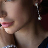 White Pearl and Bezel Drop Earrings