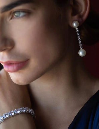 White Pearl and Bezel Drop Earrings