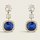 Double Cushion with Sapphire Halo Drop Earring (22 TCW)