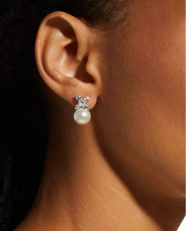Marquise X Cluster with Pearl Drop Earrings (2 TCW)
