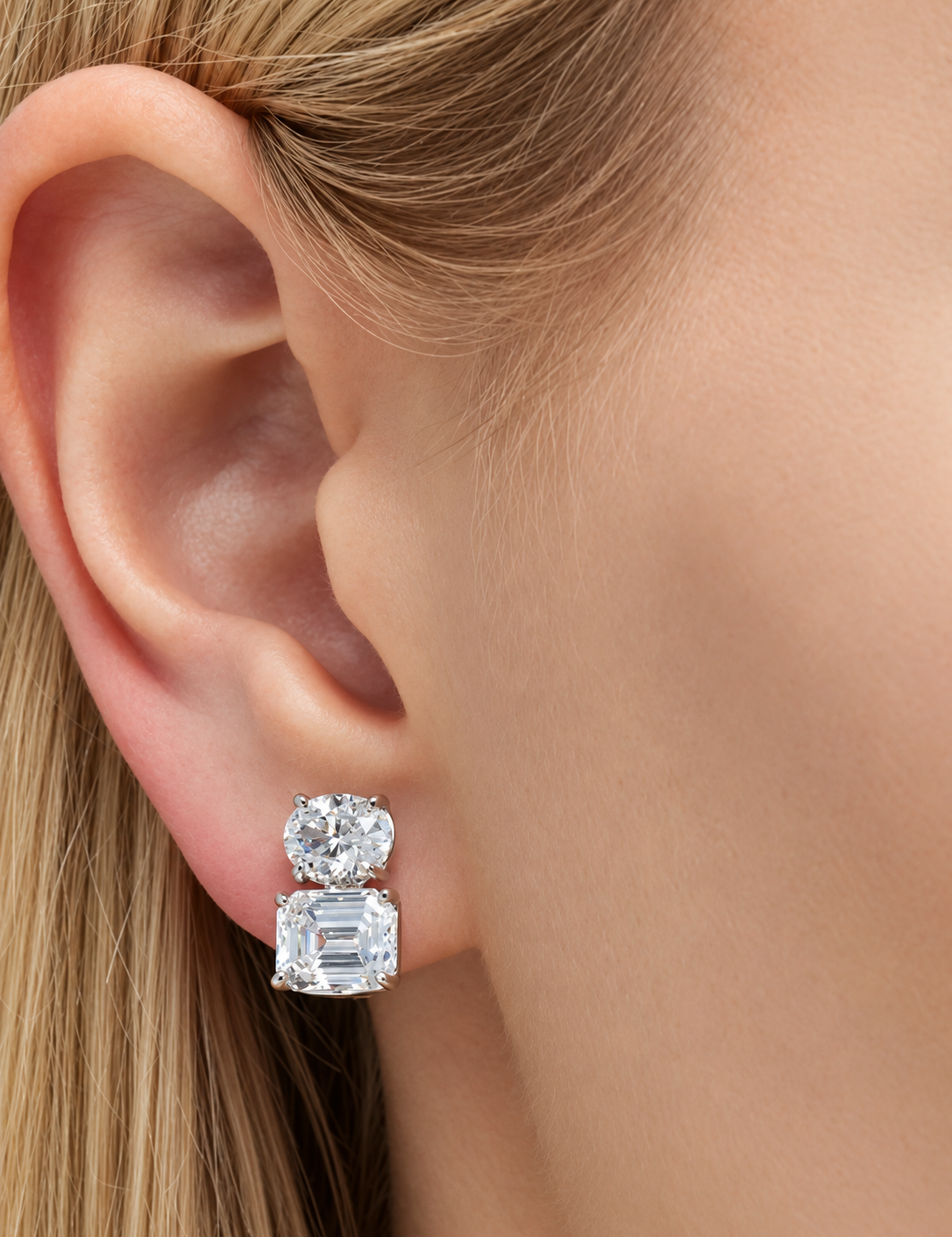 Oval & Emerald-Cut Double Stud (8 TCW)