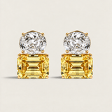 Clear Oval and Canary Emerald-Cut Double Stud (8 TCW)