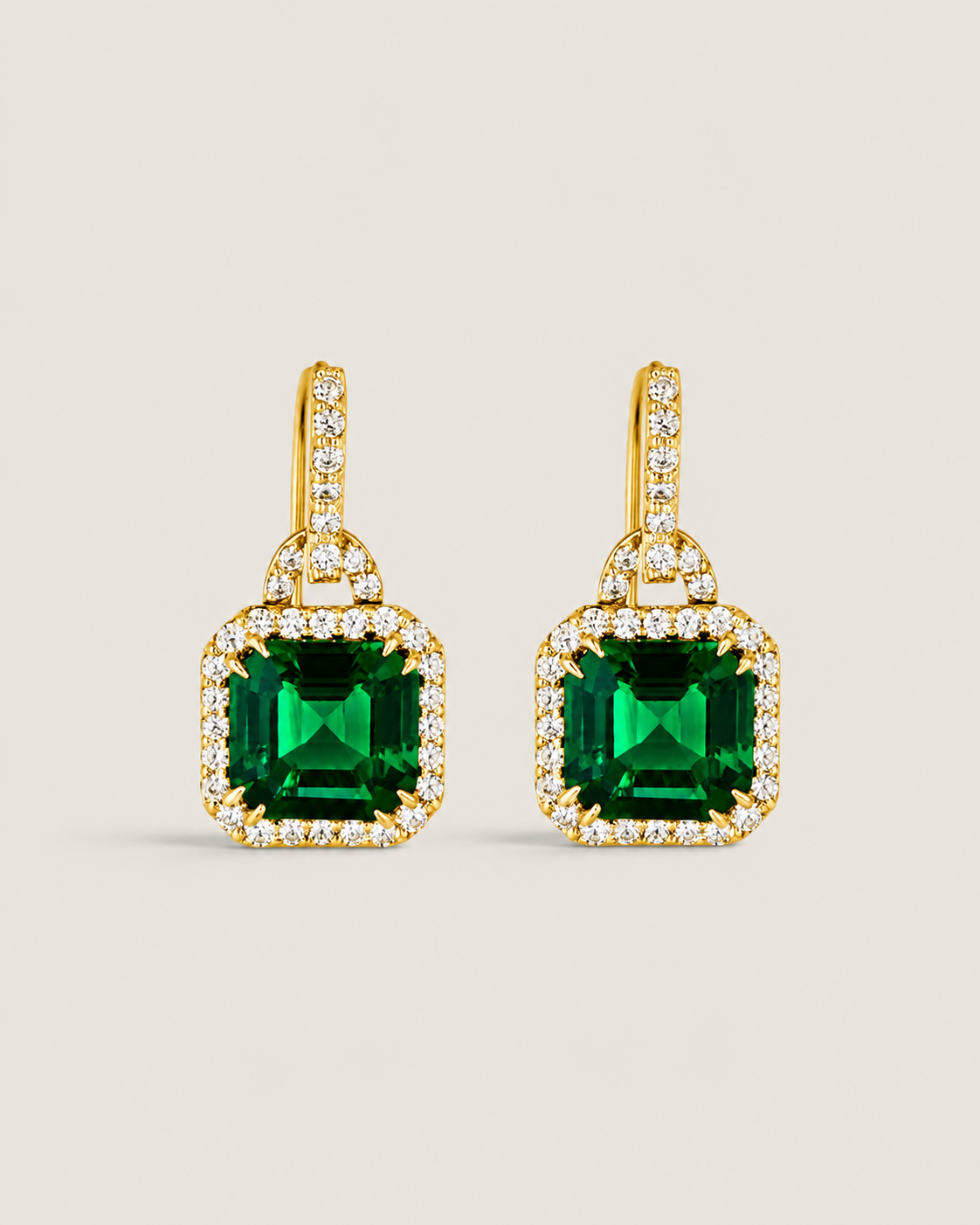 Emerald Square Antique Pave Drop Earrings (8TCW) - Fantasia by DeSerio