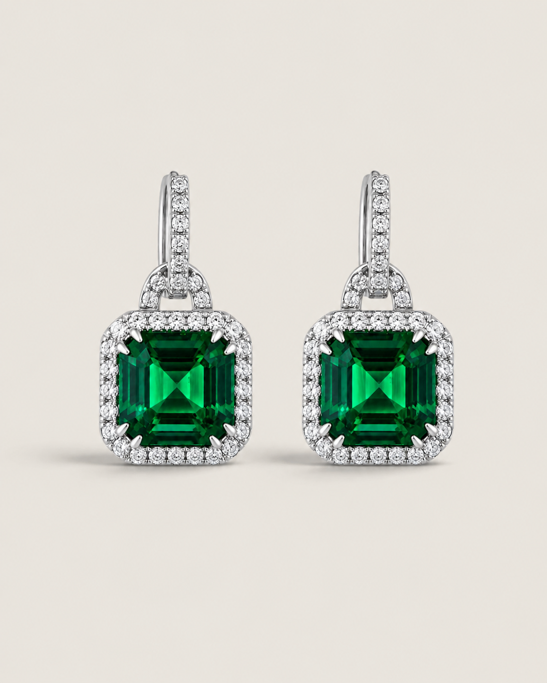 Emerald Square Antique Pave Drop Earrings (8TCW) - Fantasia by DeSerio